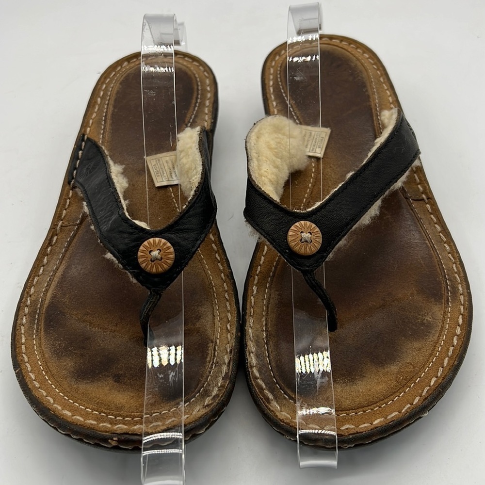 UGG Brown Leather Flip Flops with Sherpa Lining size 9